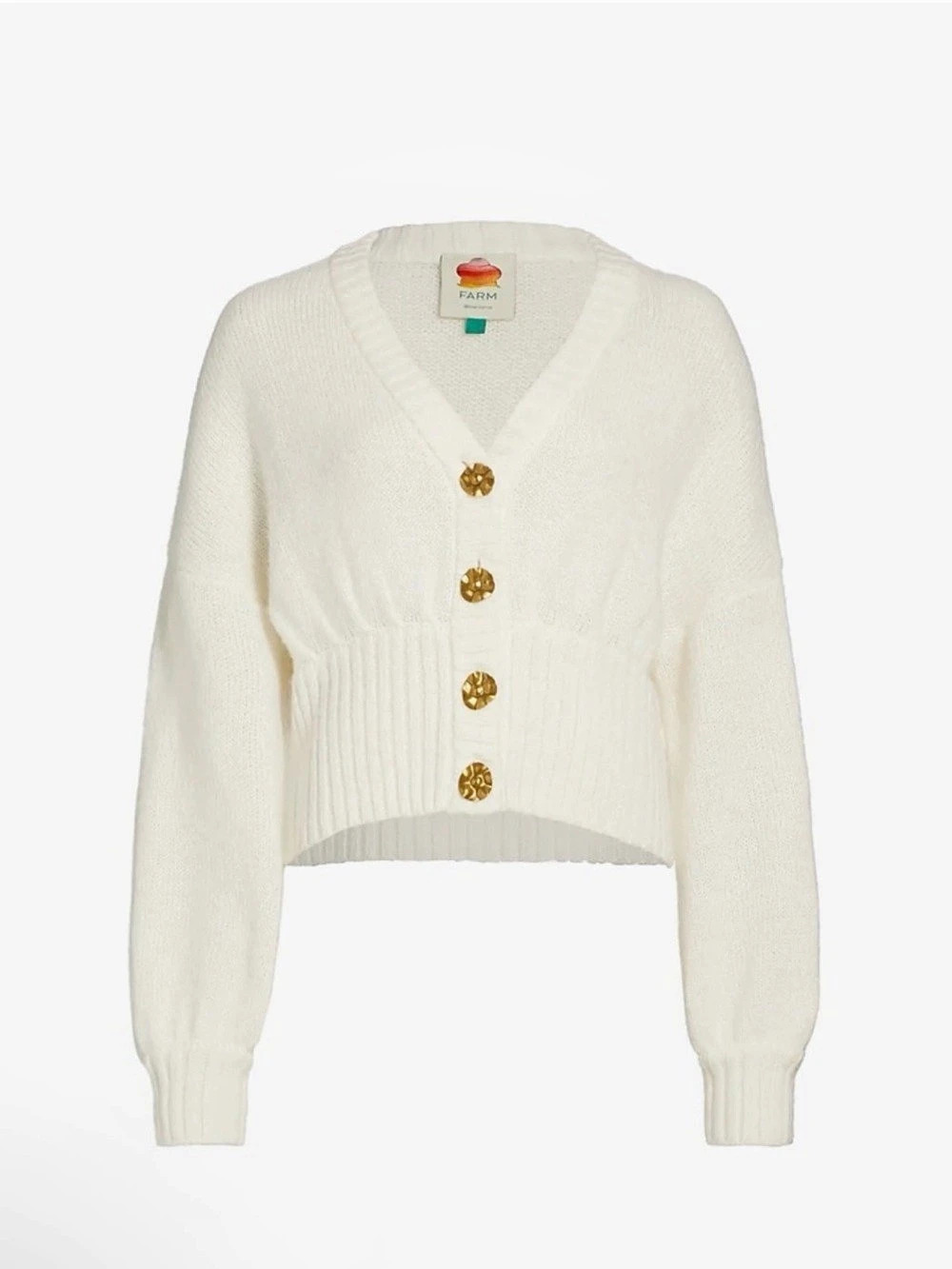 Farm Rio Off-White Bubble Knit Cardigan White XS
